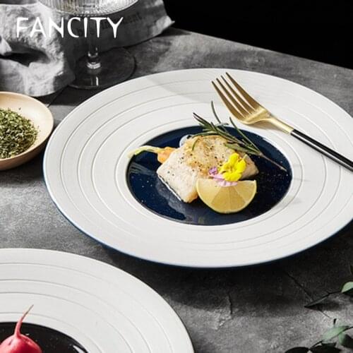 FANCITY Nordic Western Restaurant Main Dinner Plate Simple Brushed Steak Pasta Plate Pure White Placing Plate Net Red Breakfast