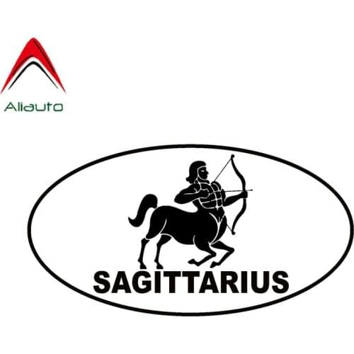 Aliauto Personality Creative Car Sticker Sagittarius Oval Vinyl Sunscreen Anti-UV Decal Zodiac Horoscope Black/Silver,14cm*7cm