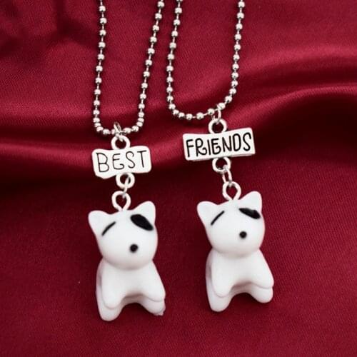 Children Best Friend Necklace Simulation White Dog Pendant Friendship Animal BFF 2 Necklace Jewelry Gifts For Kids 2PCS/Set