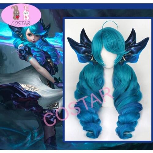 COSTAR Game LOL Cosplay Wigs The Hallowed Seamstress GWEN Cosplay Wig Heat Resistant Synthetic Wig Blue Long Hairs Bunches Curly