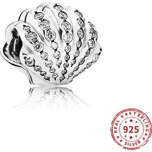 Real 925 Sterling Silver Charms Bead Crystal Seashell Charm Fit Original Pandora Bead Bracelets Necklace Diy jewelry
