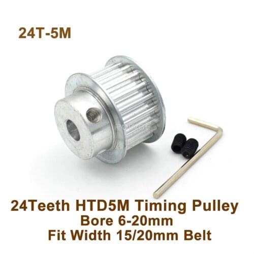 POWGE 24 Teeth 5M Timing Pulley Bore 6-20mm Fit Width 15/20mm HTD 5M Timing Belt 24T 24Teeth HTD 5M Synchronous Pulley