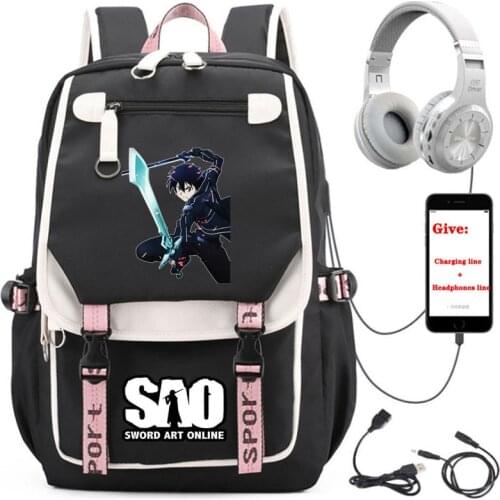 Anime Sword Art Online backpack student School book Bag Unisex Travel Backpack USB Charging teenagers Black Laptop packsack