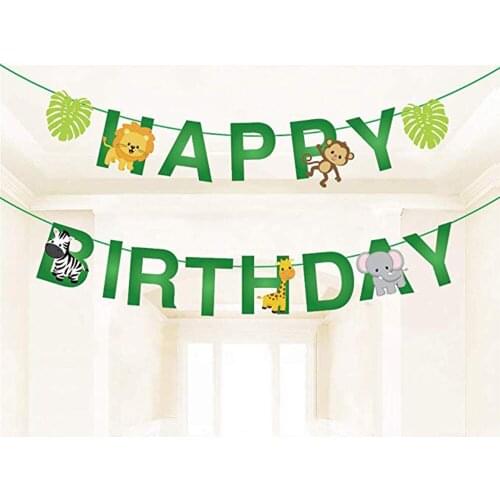 Safari Jungle Animals Birthday Party Favors Decoration Green Leaves Baby Shower Kids Happy Birthday Party Banner Party Supplies