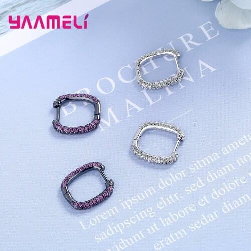 Fashion Exquisite Micro Zircon Simple Small Rectangle Hoop Earrings Geometric 925 Sterling Silver Earings for Women Girl Jewelry