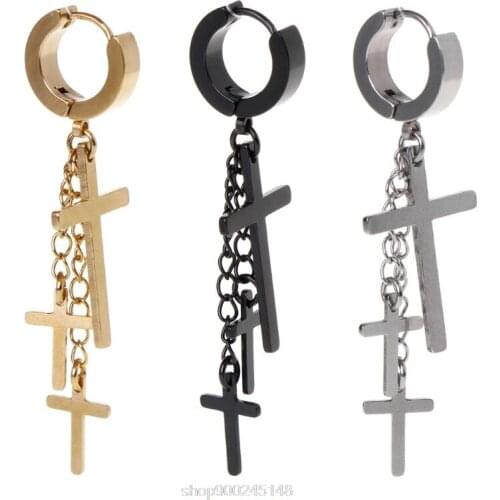 1pc Earrings Cross Pendant Dangle Long Drop Chain Tassel Titanium Steel Jewelry Charms Brincos Hanging O23 20 Dropshipping