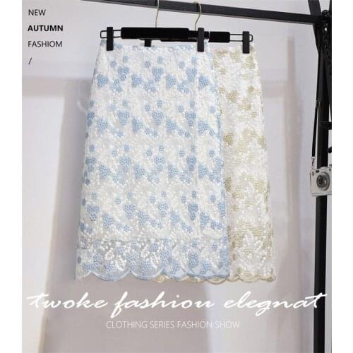 Floral embroidery mesh lace skirt female summer new style Korean fresh and big swing high waist mid-length A-line bag hip skirt