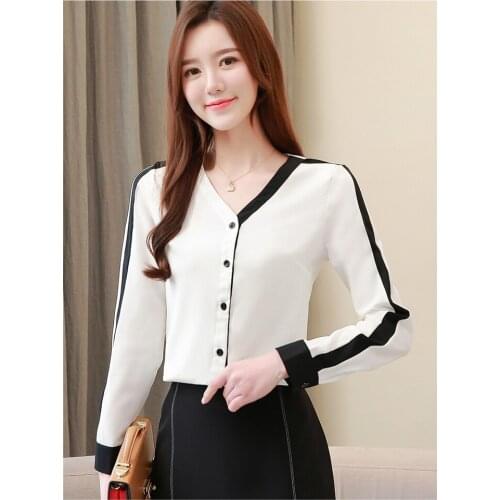 Chiffon shirt shirt women long-sleeved spring 2021 new slim bottoming shirt Korean version of large size V-neck top