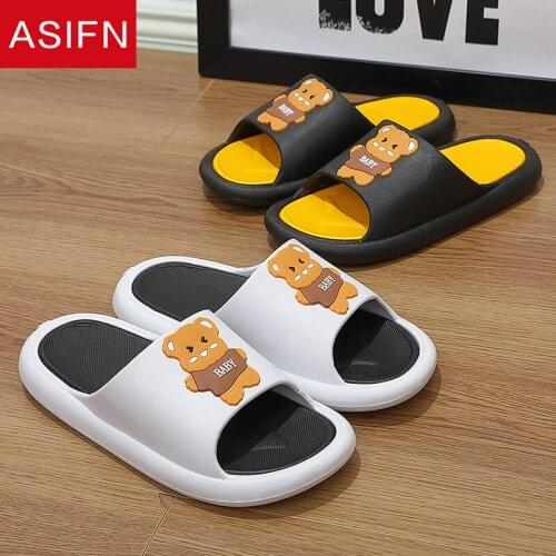 ASIFN Cute Cartoon Women Home Slippers Cute Baby Bear Summer Bathroom Ladies Men Shoes Slides Non-slip Indoor Couples Flip Flops