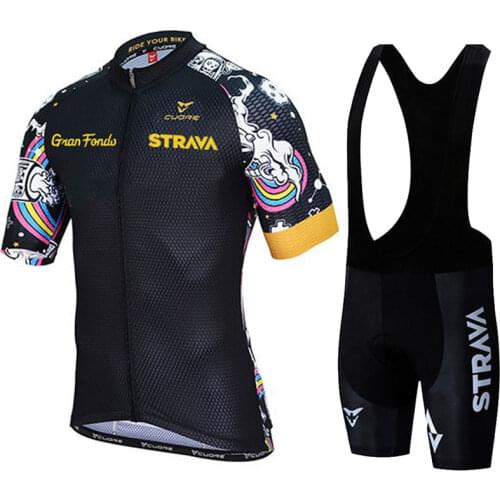 New STRAVA Summer Cycling Jersey Set Breathable Team Racing Sport Bicycle Jersey Mens Cycling Clothing Short Bike Jersey