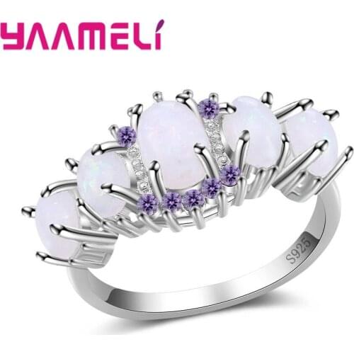 Top Quality Oval White Opal 925 Sterling Silver Fashion Ring With Austrian Crystals Full Sizes Wholesale Factory Price