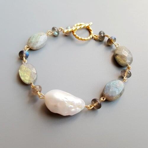 Lily Jewelry Geniune Labradorite Baroque Pearl S925 Sterling Silver Gold color Handmade Bracelet Delicate Jewelry For Women