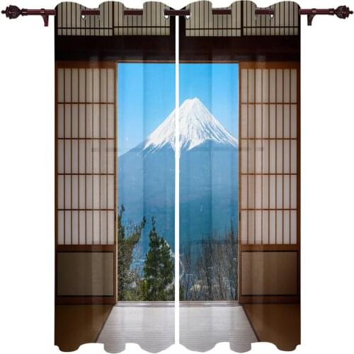 Mount Fuji Paper Door Kitchen Curtain Kids Bedroom Living Room Balcony French Windows Curtain Fabric Pergola Bathroom