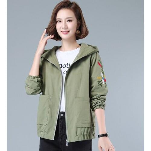 Hooded embroidery short windbreaker women 2020 spring autumn new womens 5XL pure cotton casual loose Thin section coat female 8