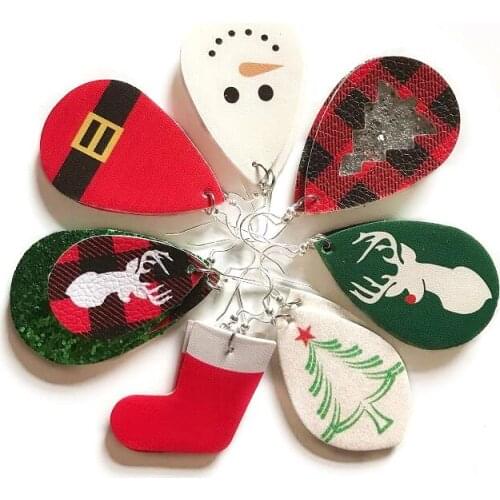 Christmas Tree Glitter PU Leather Earrings for Women Zebra Lattice Leopard Animal Print Earring Fashion Jewelry Accessories Gif