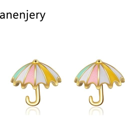 ANENJERY 925 Sterling Silver Cute Simple Mixed Color Epoxy Umberlla Shape Earrings For Women oorbellen S-E800