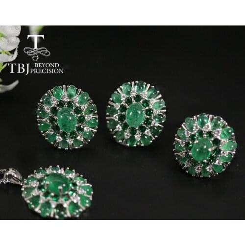 Luxury Big natural Emerald Jewelry set 925 silver big clasp earring ring pendant emerald party fine jewelry for women wife