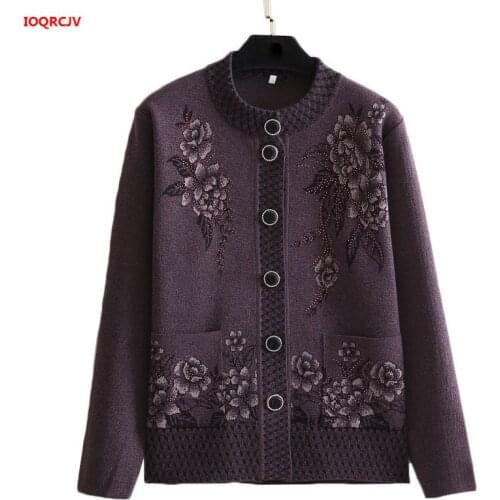 Women Tops Knitwear Cardigan Sweater Thick 2021 Autumn Plus size 4XL Middle-aged Female Flower Embroidery Knit Sweater Coat W295