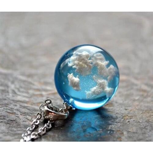 1PCS Resin Ball Moon Pendant Necklace Blue Sky White Cloud Chain Necklace Jewelry New