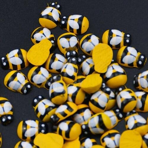100pcs DIY Mini Bee Wooden Ladybug Stickers Yellow Accessories Decoration Home Bee Decor Crafts Handmade Easter Wall Scrapb G6I8