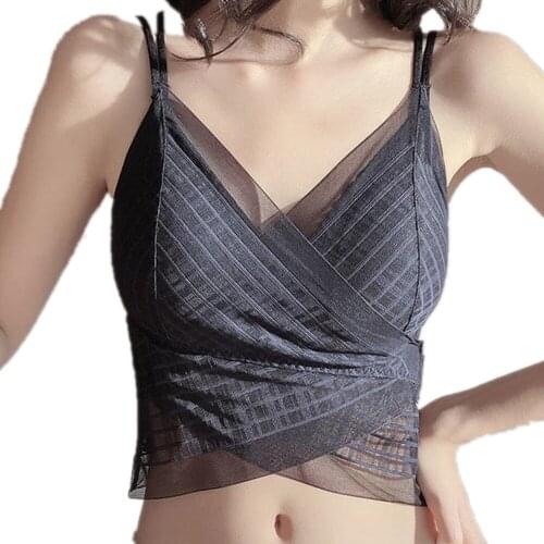 2021 Womens Thin Beautiful Back Adjustable Easy Wear Top Sexy Sling Breast Wrap Chest Lace Velcro Underwear Camisole Vest