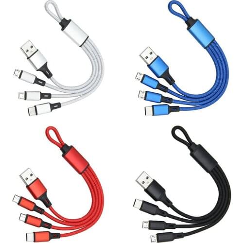 Braided 3 in 1 USB Cable for iPhone Samsung Android Mobile Phone Micro Usb Type C Multi Keychain Portable Data Sync Line Cord