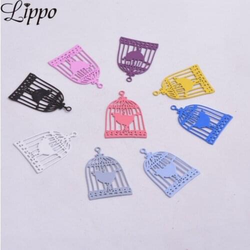 50pcs AC2944 23mm*15mm Filigree Charms Metal birdcage Painted Pendants Connectors Ornament bijoux