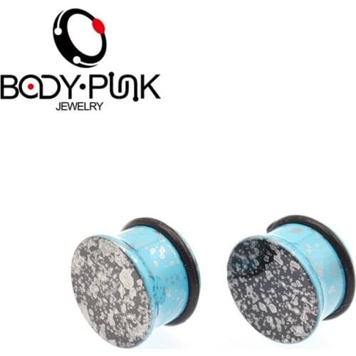 BODY PUNK 1 Pair Of Blue Acrylic Ear Plugs Tunnels Gauges Expander Body Piercing Jewelry Ear Expander Ear Piercing SPLG 004 B