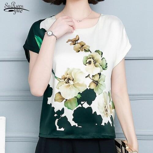 Summer 2021 New Short Sleeve Round Neck Printed Silk Tops Simple Korean Loose Plus Size 4XL Blouse Women Chemisier Femme 15448