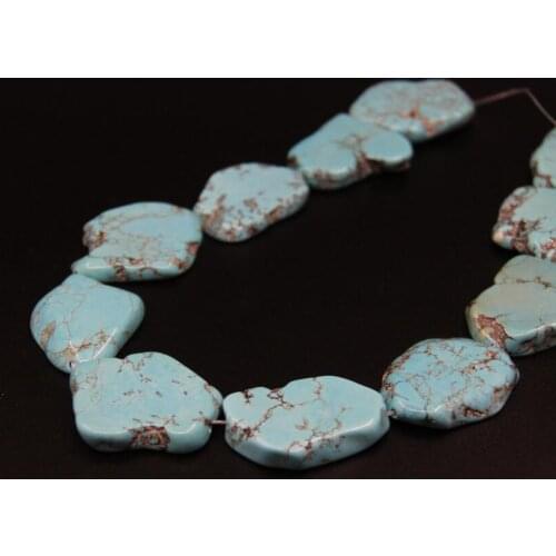 2Strands/Lot Natural Blue Turquoises Slab Slice Loose Beads,Raw Magnesite Howlite Nugget Pendant Beads For DIY Necklace Jewelry