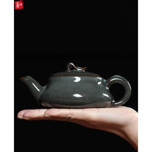 Celadon Handmade Teapot Single Teapot Ge Kiln Enameled Cast Iron Kung Fu Tea Set One Pot Two Cups Home Ceramic Teapot
