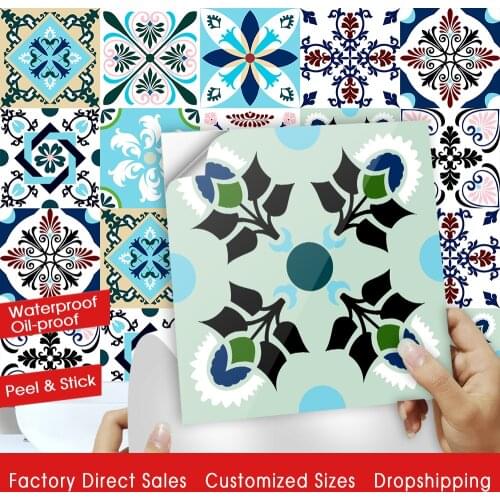 Spanish Style Colorful Floral Texture Crystal Hard Floor Tile Wall Sticker Kitchen Home Decor Poster Waterproof Ground Art Mural