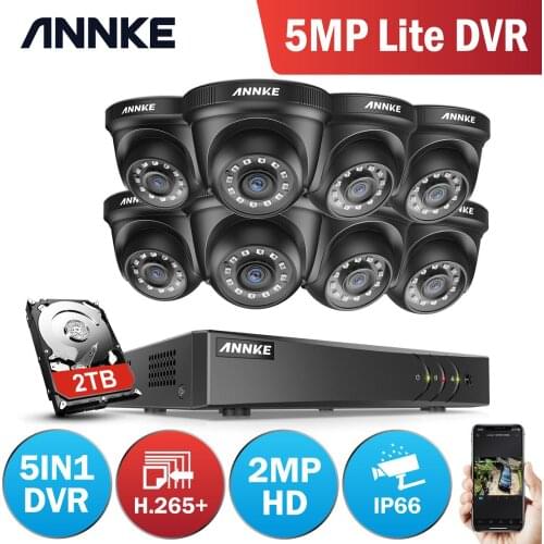ANNKE 1080P CCTV Camera DVR System 8pcs Waterproof 2.0MP HD-TVI Black Dome Cameras Home Video Surveillance Kit Motion Detection