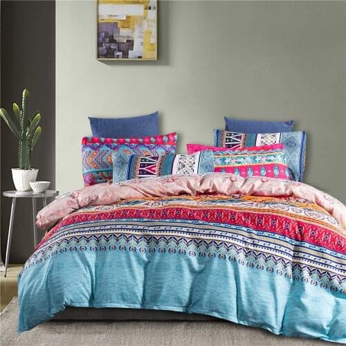 Blue Pink Bohemia Style Modern Elegant Comforter Bedding Set Fashion King Queen Twin Size Bed Linen Duvet Cover Sets Pillowcase