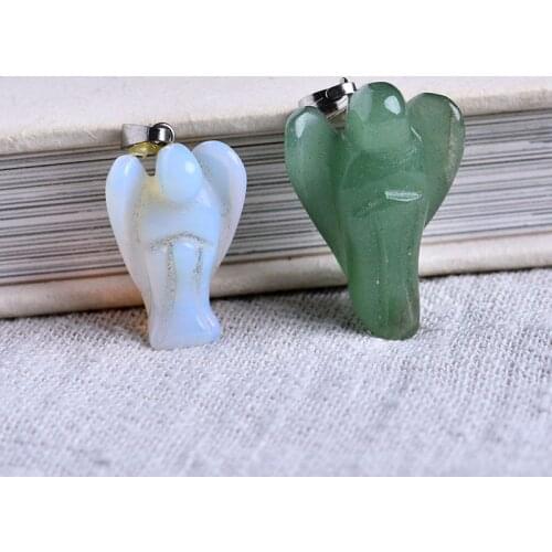 Natural Crystal Rock Angel Pendant Healing Gems Love Friendship Guardian Couple Decoration Fashion Trend Gift Pendant Necklace