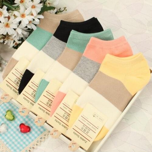 Hot sell wide stripe cotton socks Fashion female socks All-Match Short Socks For Girl 5pair/lot