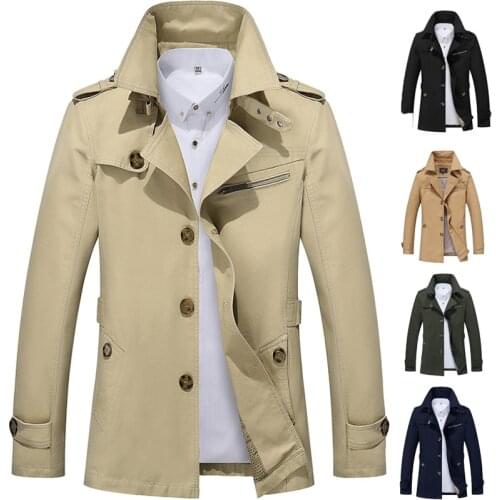 Male Overcoat Long Coat Fashion Men Trench Coat Turn Down Collar Cotton Solid color single breasted Masculina Windbreaker outfit