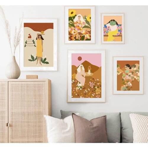 Colorful Plant Girl Book Sun Abstract Figure Wall Art Canvas Painting Nordic Posters And Prints Pictures For Home Design Bedroom