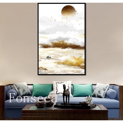 Chinese Ancient Style Wall Art Sunrise Cloud Pictures Canvas Paintings Bedroom Gallery Posters Interior Home Decor