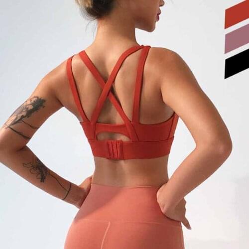 New Double Shoulder Belt Cross Back Buckle High Intensity Running Fitness Bra Integrated Shockproof Yoga Underwear