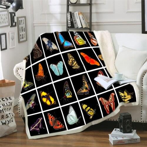 Butterfly 3D Printed Sherpa Blanket Couch Quilt Cover Travel Youth Bedding Outlet Velvet Plush Throw Fleece Blanket Bedspread
