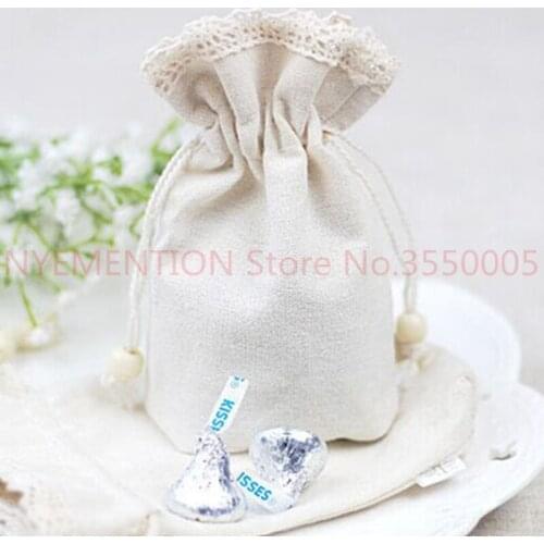 Lace Cotton Gift PouchDrawstring Bag 8.5x14.5cm(3.25"x5.5") Pack of 200 Baby Shower Birthday Wedding Party Favor Holder