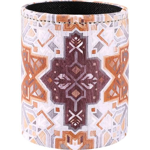 LINKWELL Boho Bohemian Style Pen Holder Stand for Pencil Cup PU Leather Desk Organizer Makeup Brush Holder Gift for Home Office