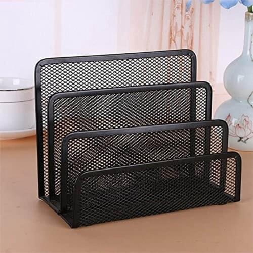1Pc Black Metal Pen Holder Book Stand Desktop Organizer Home Office Document File Storage Shelf Rack