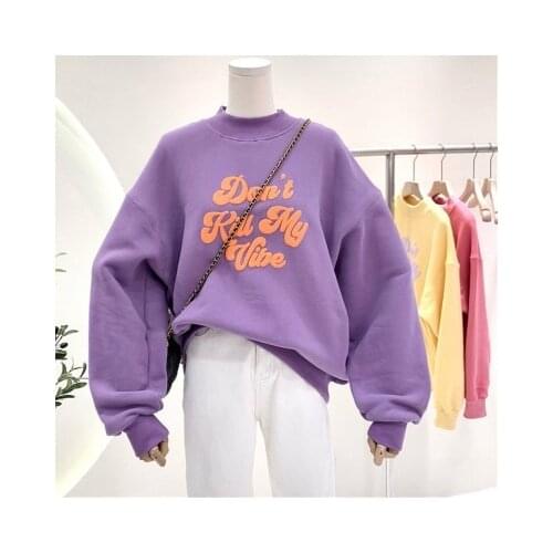 Half High Collar Sweatshirt Harajuku Cute Cartoon Hoodies Letter Embroidery Women Autumn and Winter New Korean Long Sleeve Top