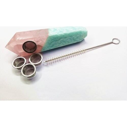 Drop shipping Two kinds of natural stones Hand spliced together crystal wand pipe rose quartz and amazonite tube with filter