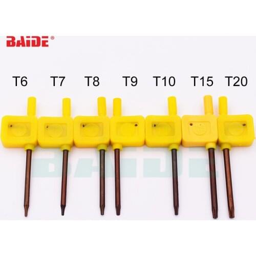 S2 Screwdriver T6 T7 T8 T9 T10 T15 T20 Yellow Flag Torx Key Screwdrivers Spanner Open CNC Tools 500pcs/lot