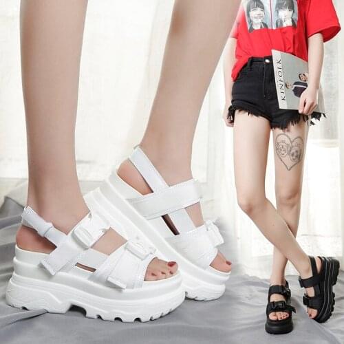 2021 Summer Trifle Bottom Open Toe Casual Sandals Womens Velcro Wedge Womens Shoes Large Size Roman Shoes