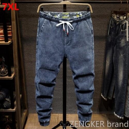 Fall Harem Jeans Male Stretch Student Black Feet Pants Men 6XL 5XL Casual Beaded Pants