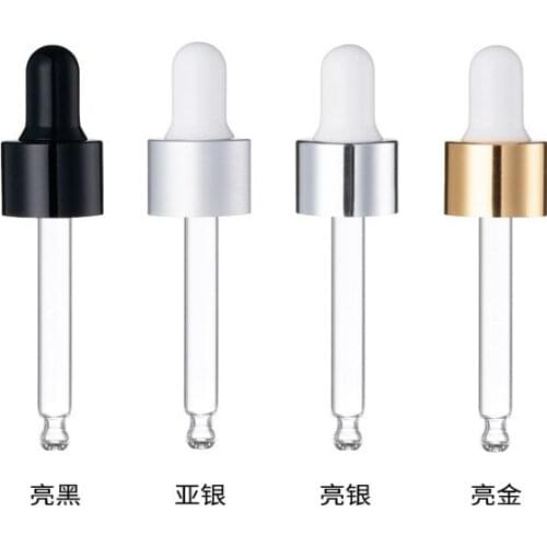 Din 18/410 din 18 / 415 glass dropper with pipette smooth aluminium collar for essential oil bottles 5ml 10ml 30ml 50ml 100ml